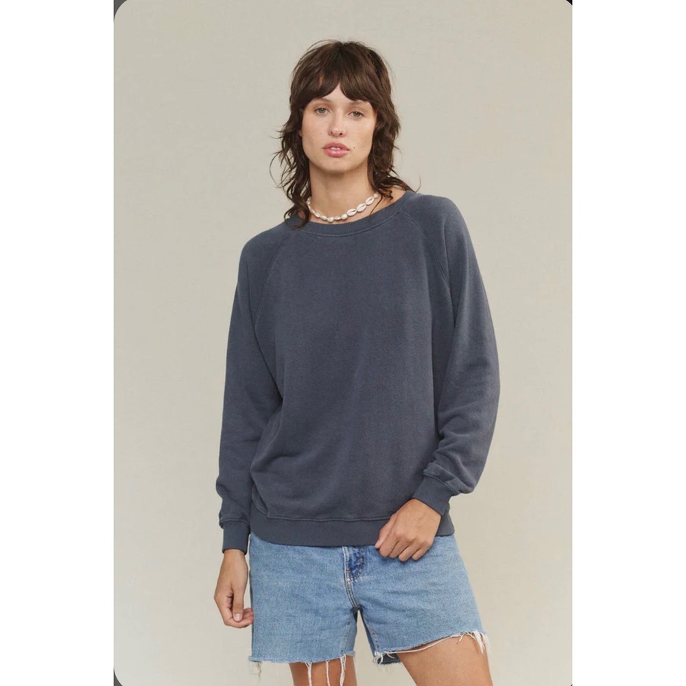 Jungmaven Bonfire Hemp Organic Cotton Raglan Sweatshirt Womens Medium USA Blue